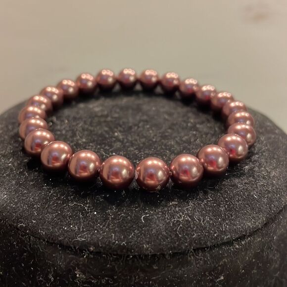 Retro-1990s-copper colored beaded stackable stretch bracelet - Picture 5 of 9